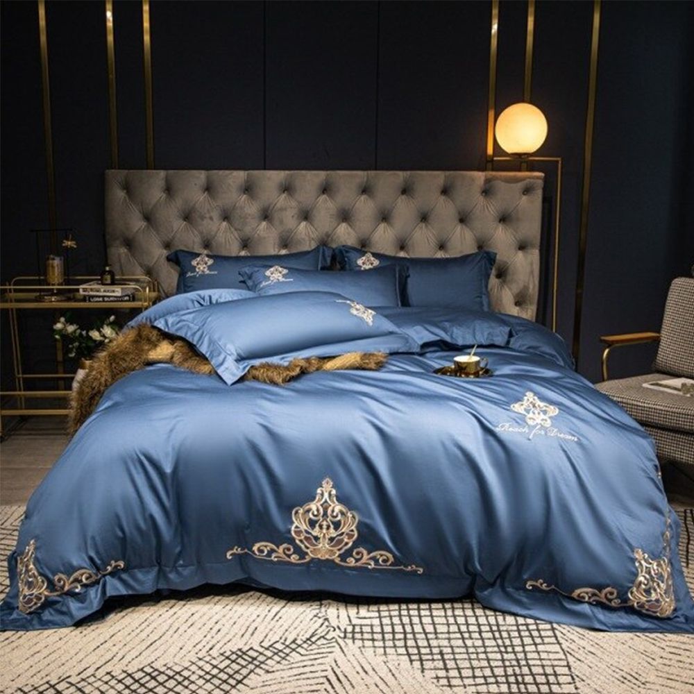 Luxury Embroidered Duvet Set Blue