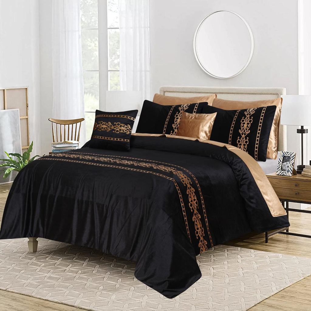 Luxury Velvet Aplic Duvet Set Black & Golden 1552