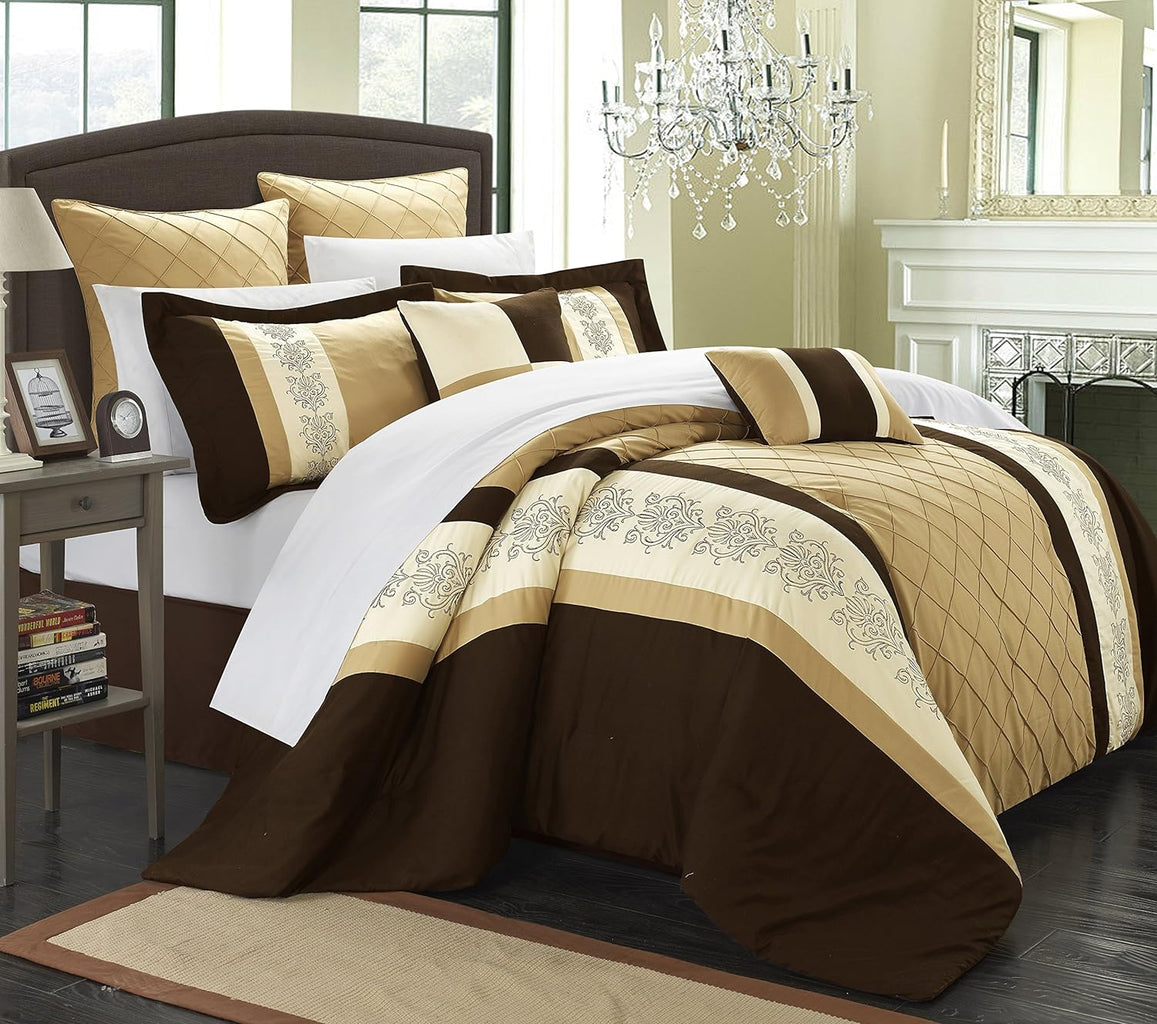 Luxury Embroidered Duvet Set-Brown and Khaki