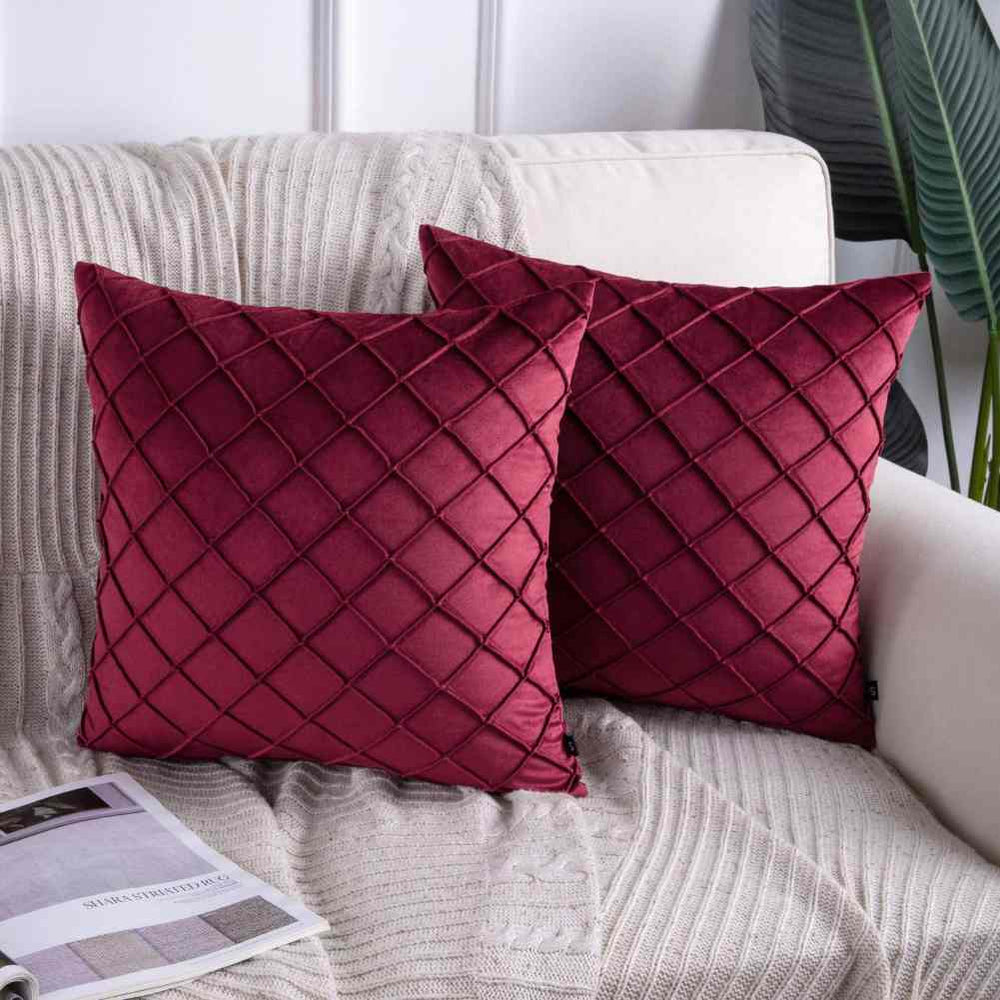 Pack of 2 Velvet Pleated Square Cushion - Maroon