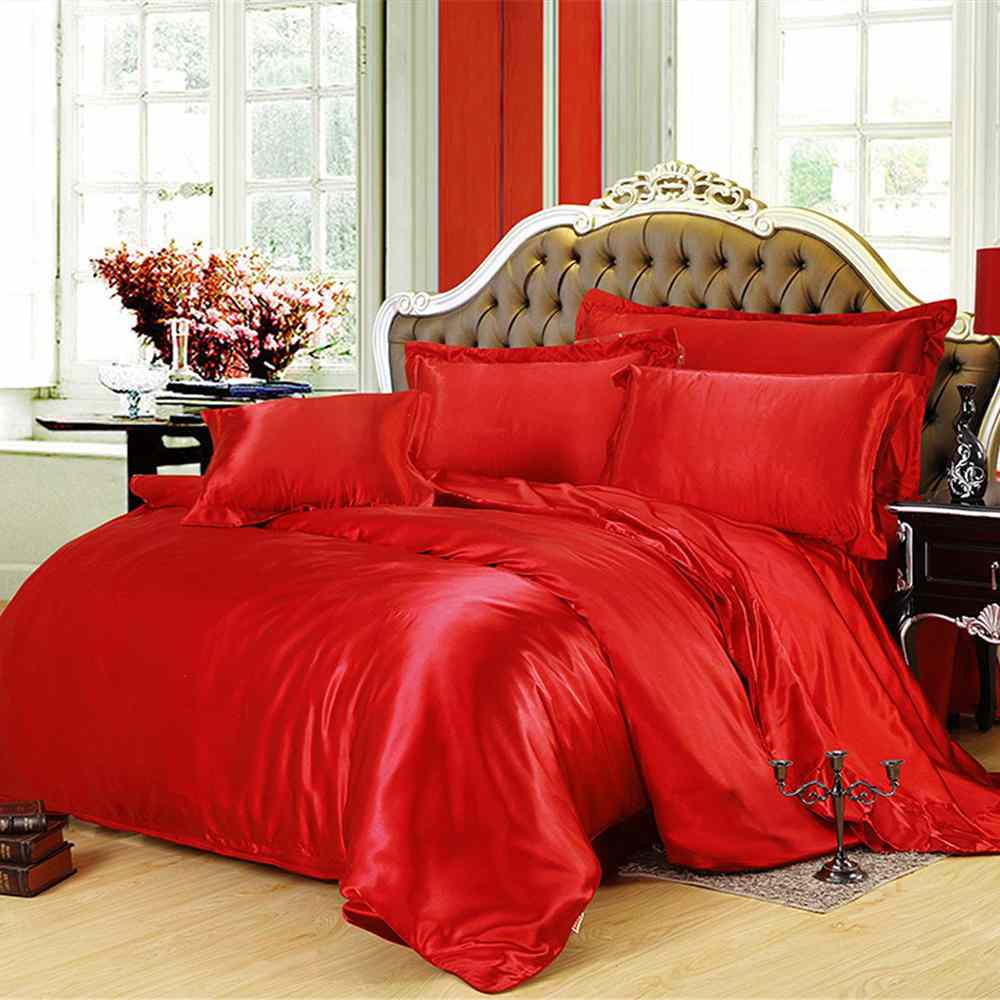 8Pc Luxury Silk Duvet Set -Red