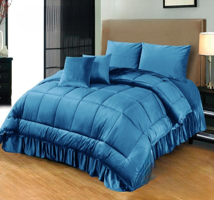 6 Pc's Luxury Velvet Duvet Set Aqua