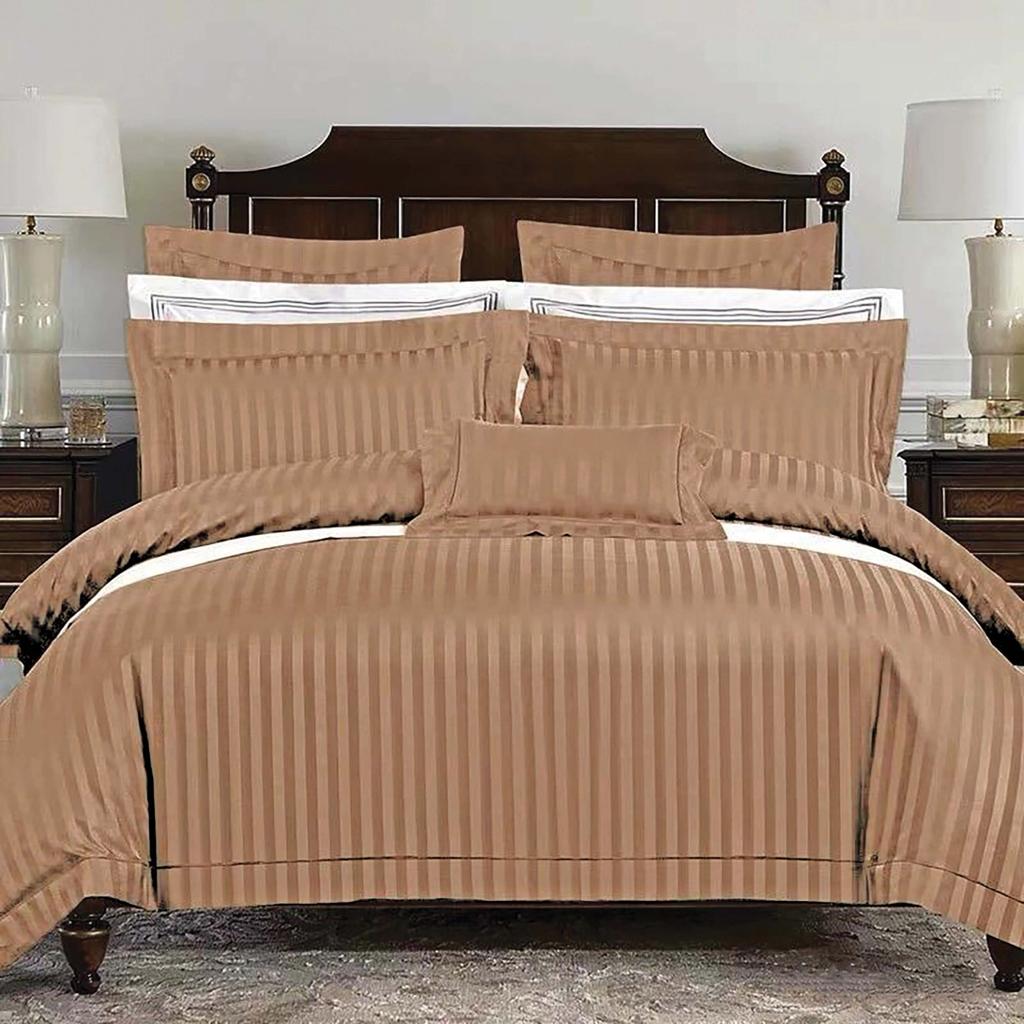 6 Pcs Micro Stripe Duvet Set Beige