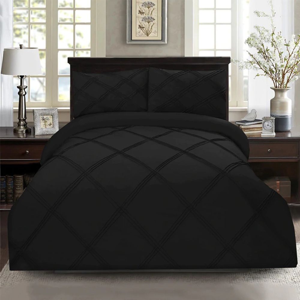 8 pcs 3 Row Cross Pleated Duvet Set Black