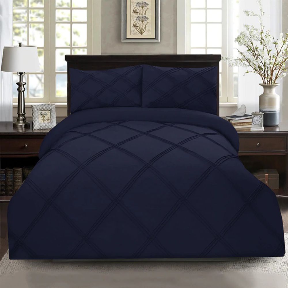 8 pcs 3 Row Cross Pleated Duvet Set Royal Blue