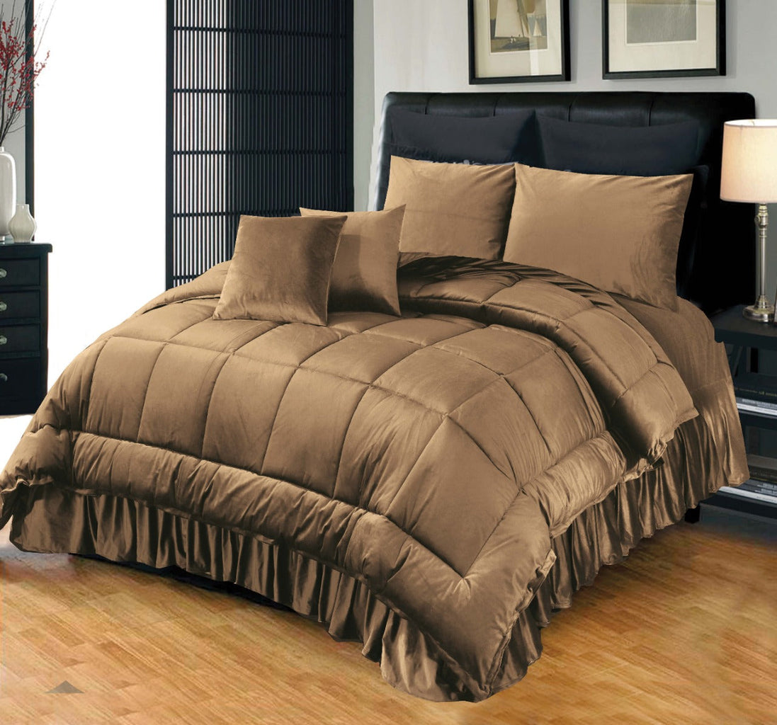 6 Pc's Luxury Velvet Duvet Set Coffee