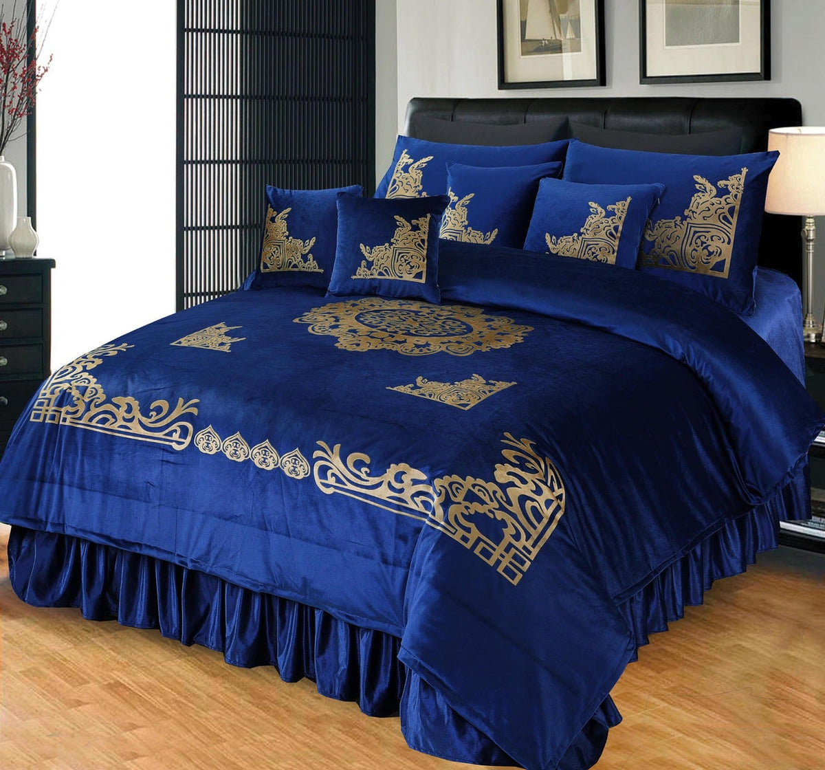 8 Pcs Luxury Velvet Duvet Set Blue