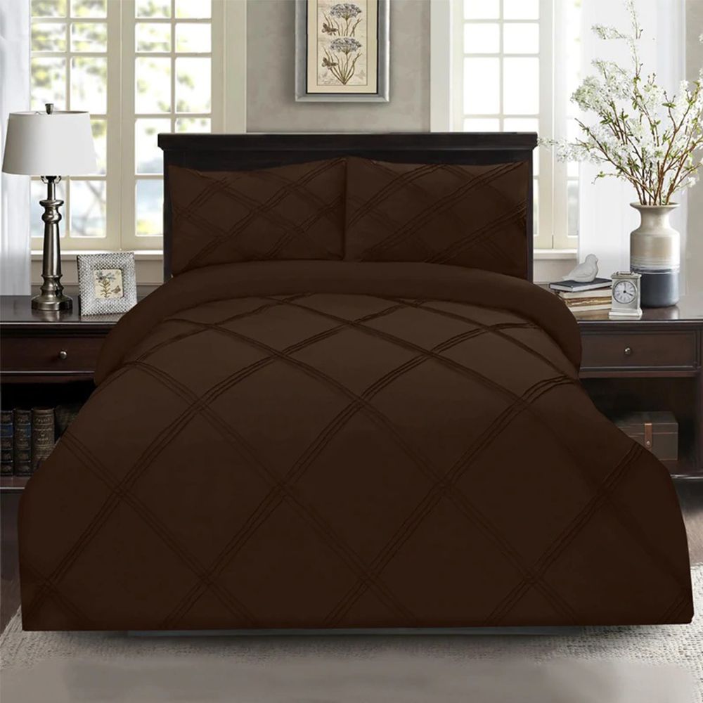 8 pcs 3 Row Cross Pleated Duvet Set Brown