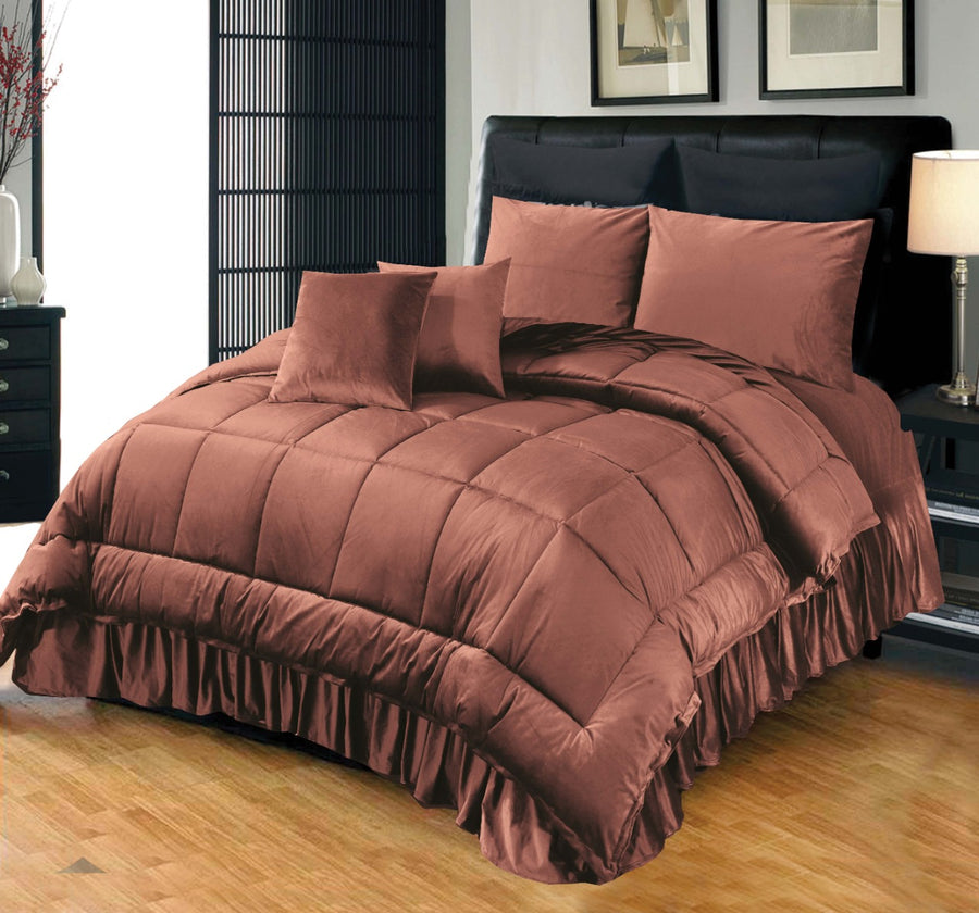 6 Pc's Luxury Velvet Duvet Set Brown