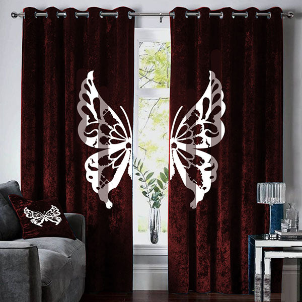 Luxury Velvet butterfly Curtains ( 2 Curtains Set )Red LEC-112