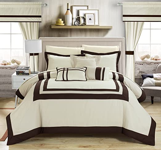 Embellish Patch Pleated Duvet Set -Cream & Brown