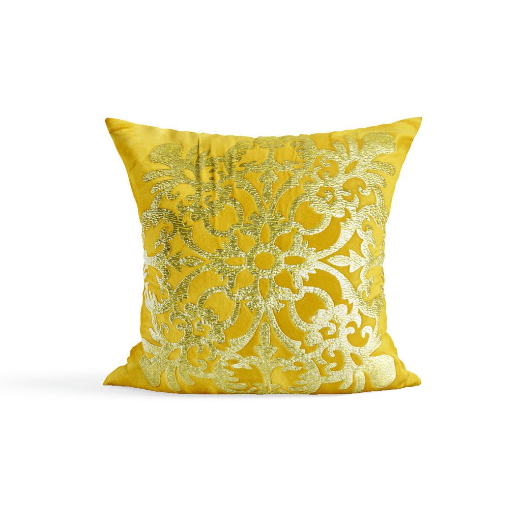 Pack of 2 Velvet MustardCushion Cover with Golden Motif