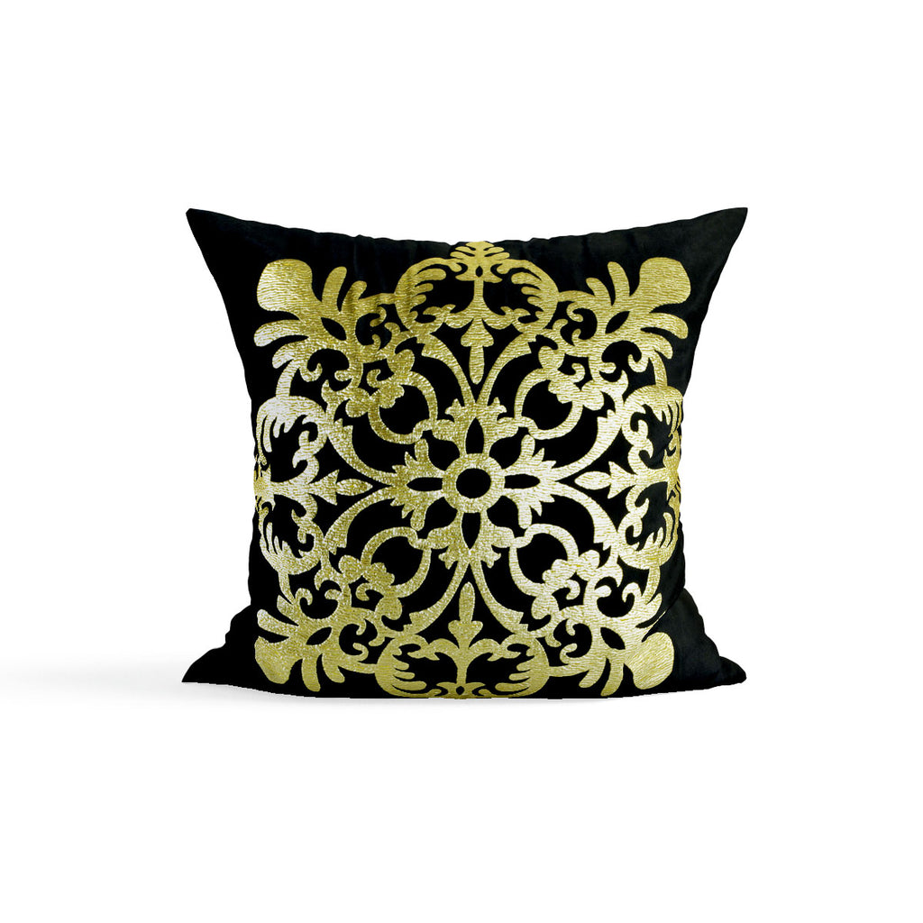 Pack of 2 Velvet Black Cushion Cover with Golden Motif