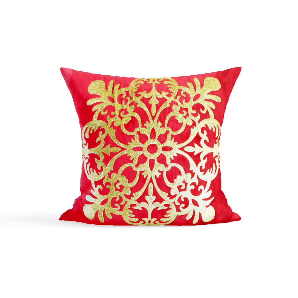 Pack of 2 Velvet Shocking Pink Cushion Coverwith Golden Motif