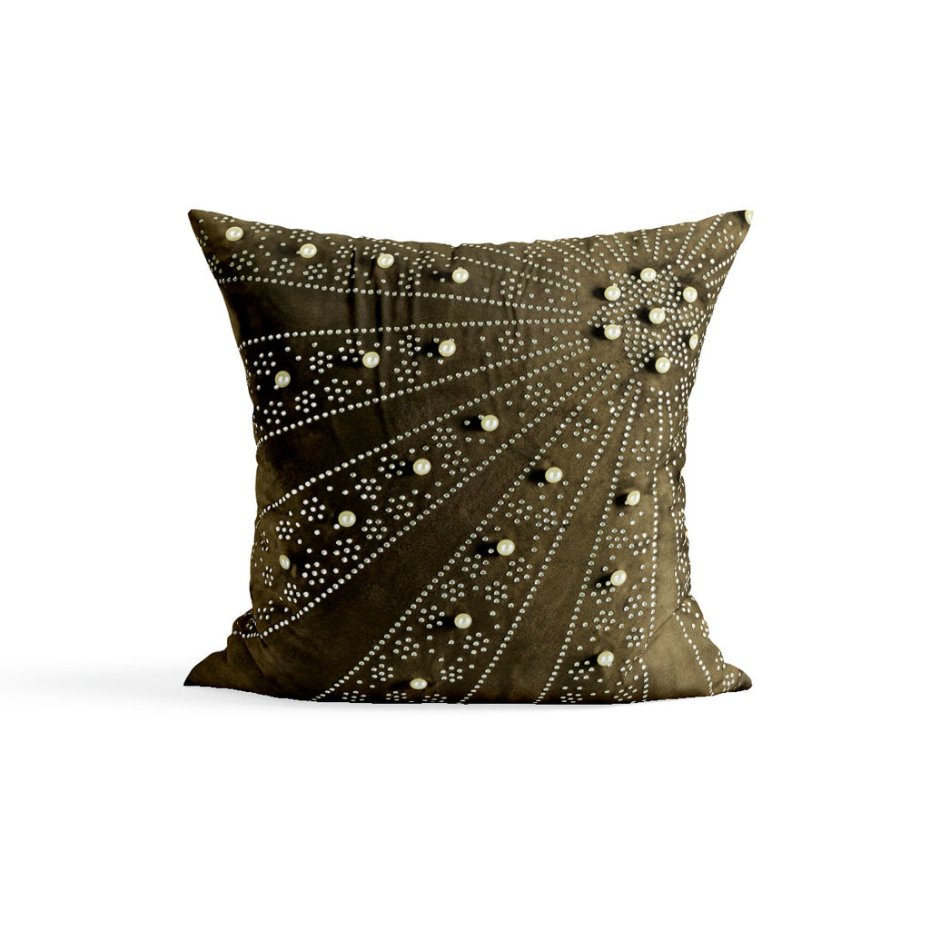 Velvet Chracoal Brown Cushion Cover with Beads & Sequins