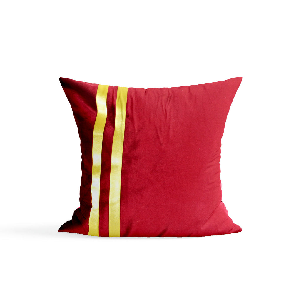 Pack of 2 Velvet Red Cushion Cover with Golden Stripes