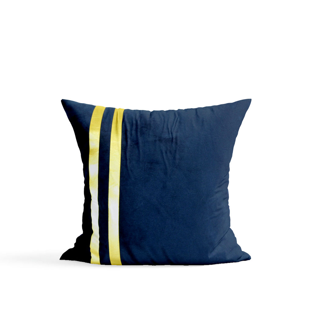 Pack of 2 Velvet Blue Cushion Cover with Golden Stripes