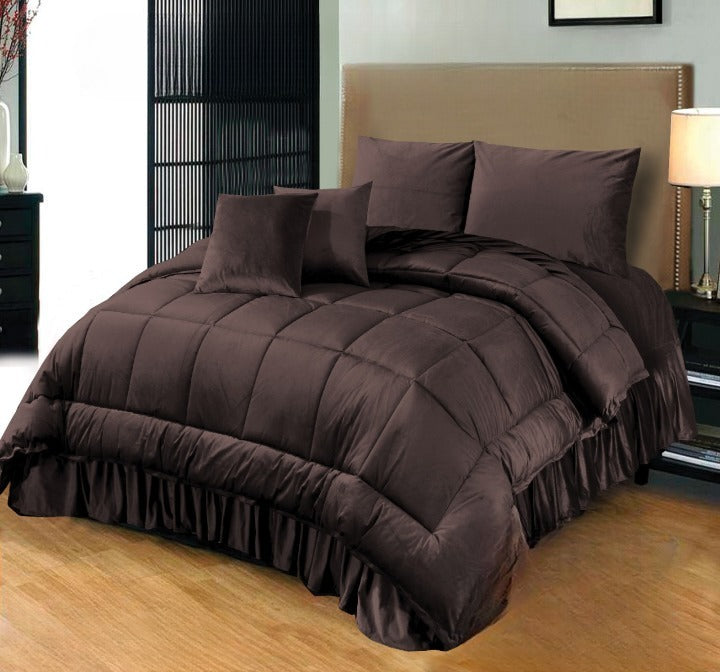 6 Pc's Luxury Velvet Duvet Set Dark Brown