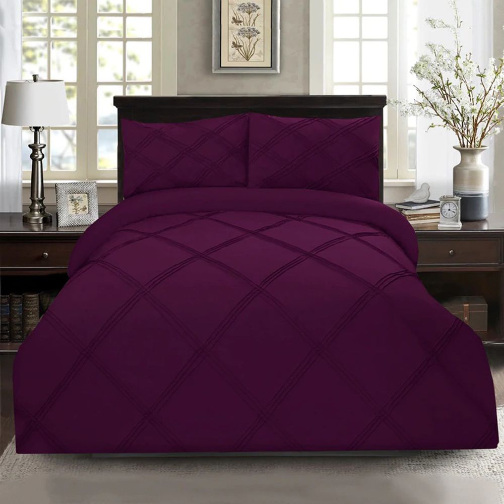 8 pcs 3 Row Cross Pleated Duvet Set Dark Purple