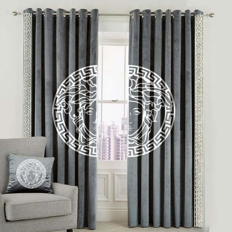 Luxury Velvet Splendid Curtains Blackout ( 2 Curtain set )Gray LEC-116