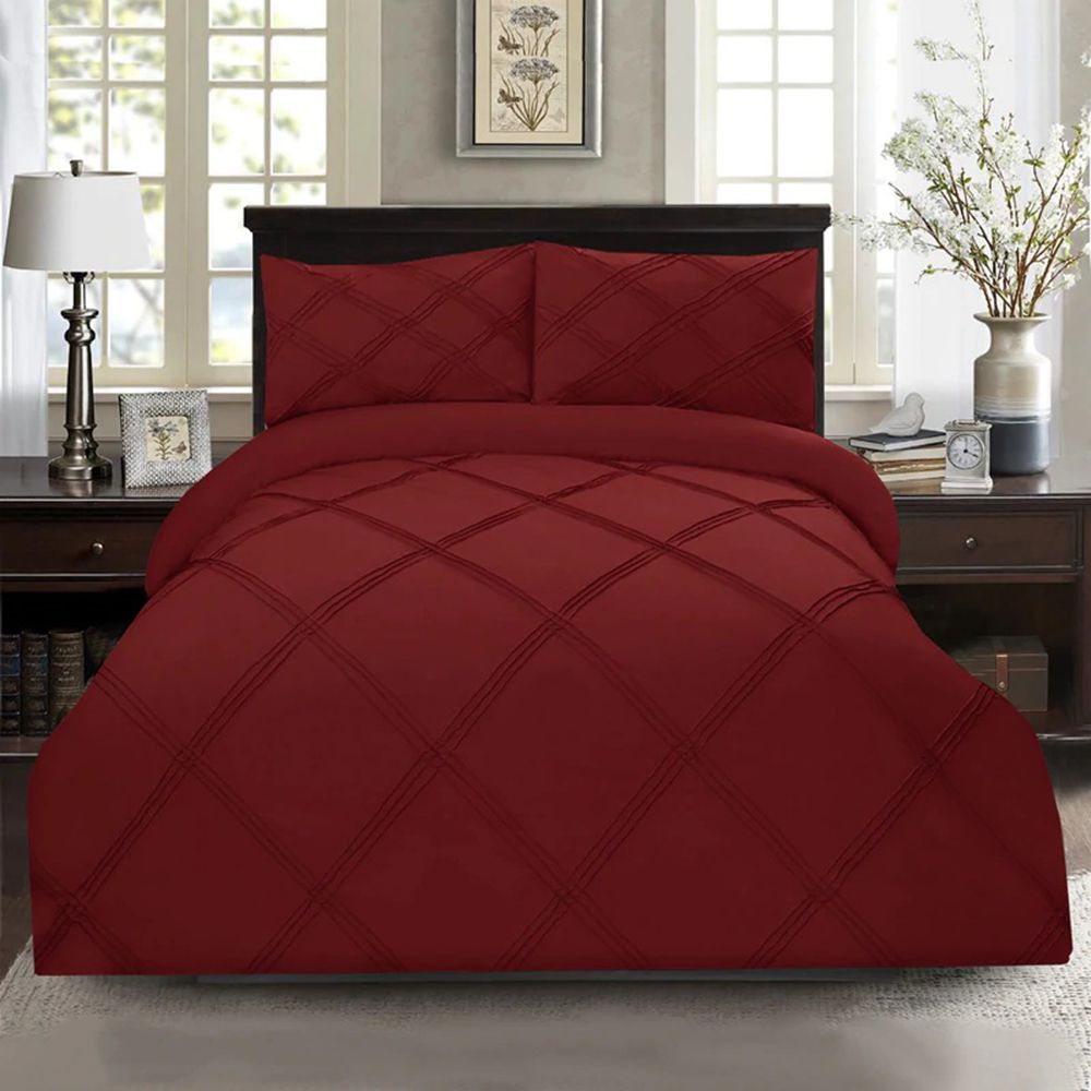 8 pcs 3 Row Cross Pleated Duvet Set Maroon