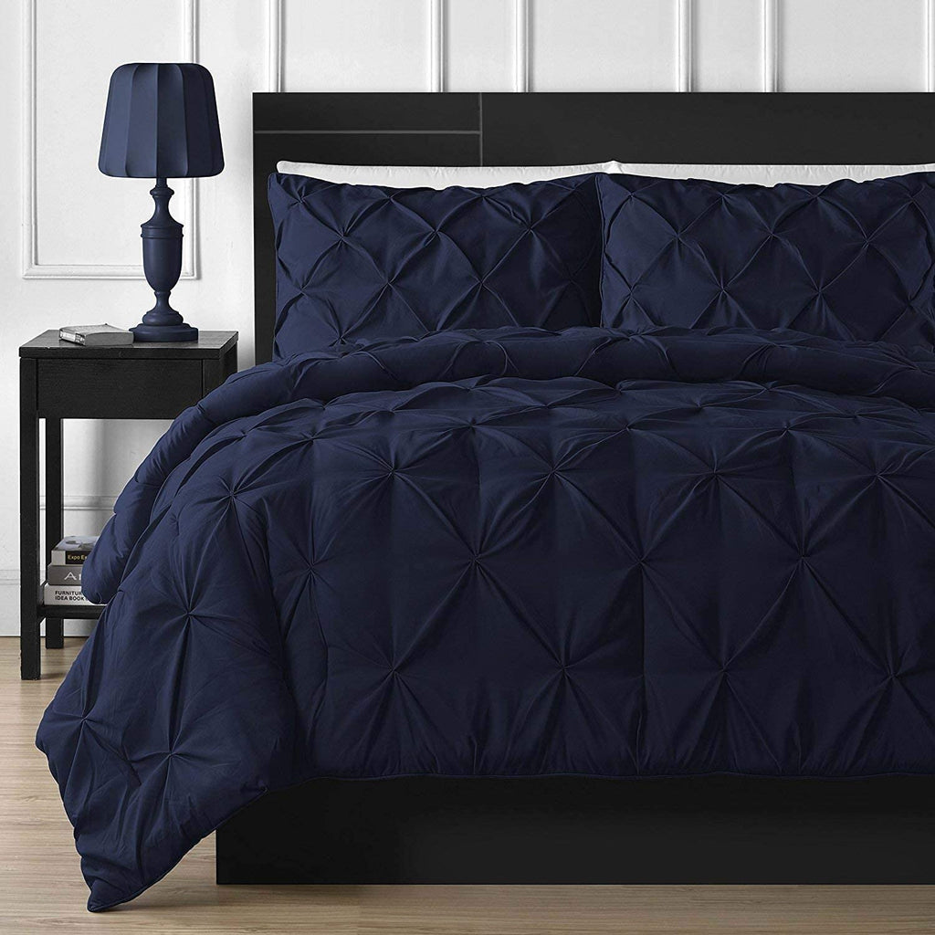 Diamond Pintuck Imperial Navy Blue-Duvet Set 8 Pcs (Luxury)