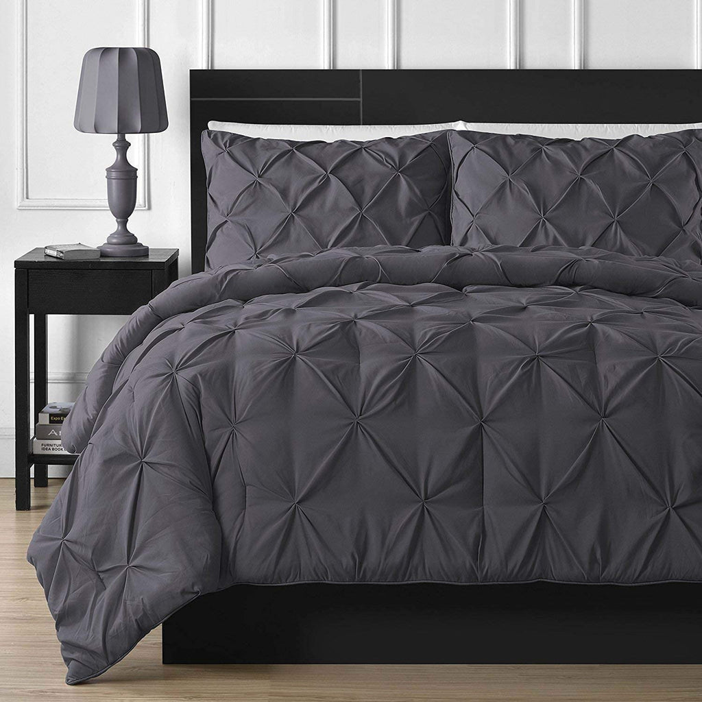 Diamond Pintuck Imperial Charcoal Grey-Duvet Set 8 Pcs (Luxury)