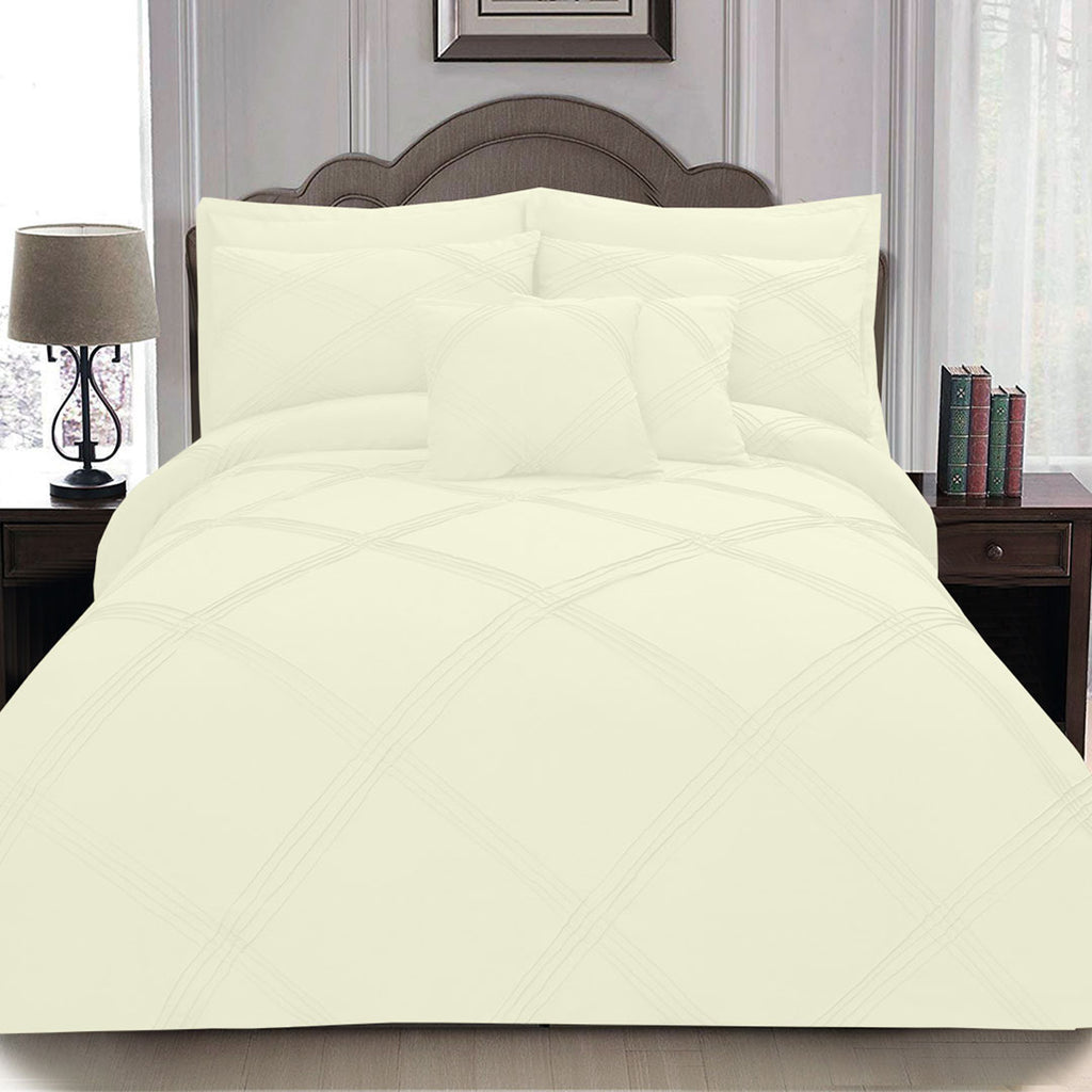 8 pcs 3 Row Cross Pleated Duvet Set Off White