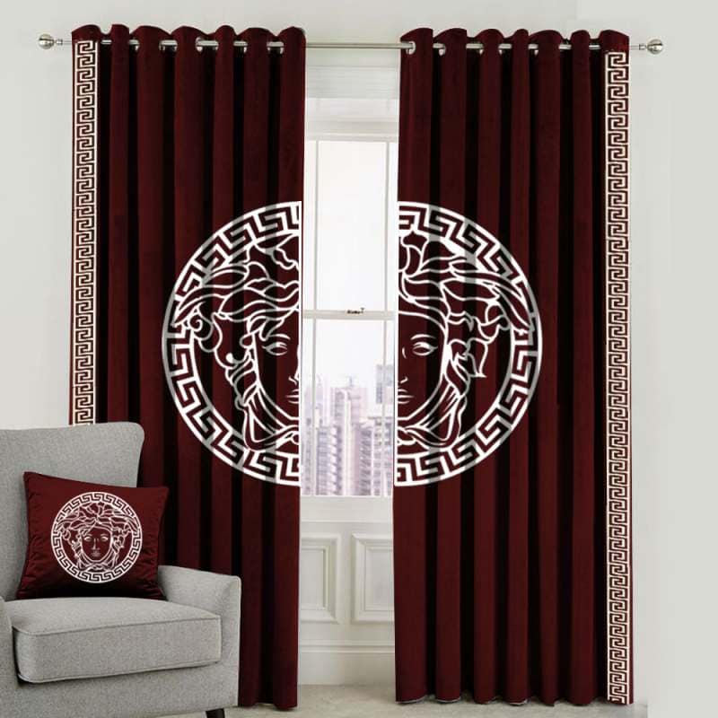 Luxury Velvet Splendid Curtains Blackout ( 2 Curtain set )Red LEC-118