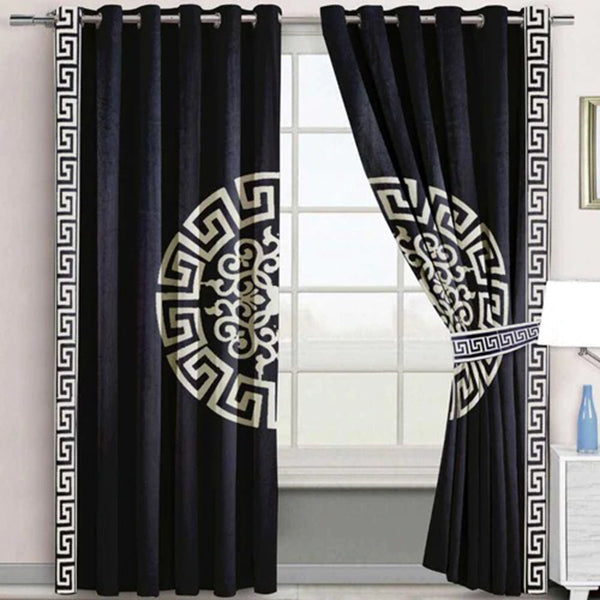 Luxury Velvet Splendid Curtains Blackout – Black & White LEC-126