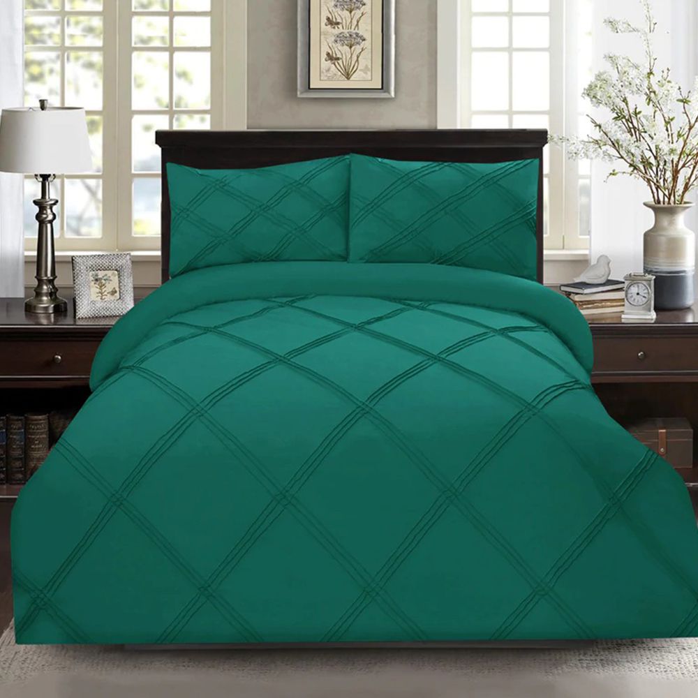 8 pcs 3 Row Cross Pleated Duvet Set Teal