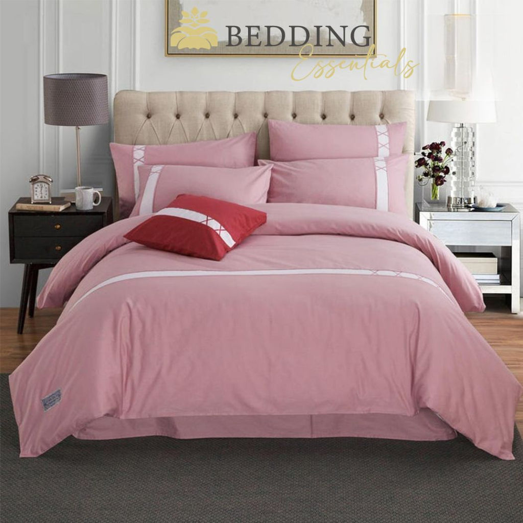 8 Pcs Luxury Horizontal Stripe Duvet Set-Pink