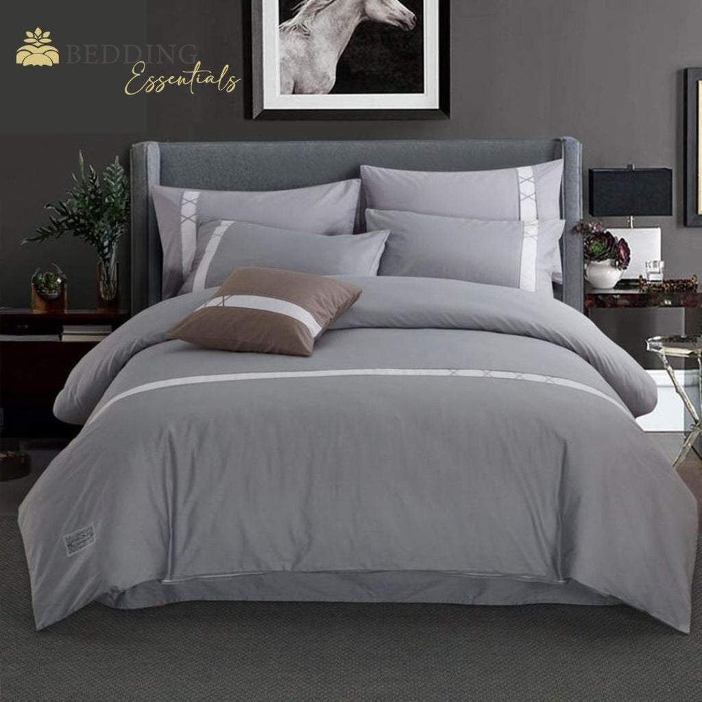 8 Pcs Luxury Horizontal Stripe Duvet Set-Gray