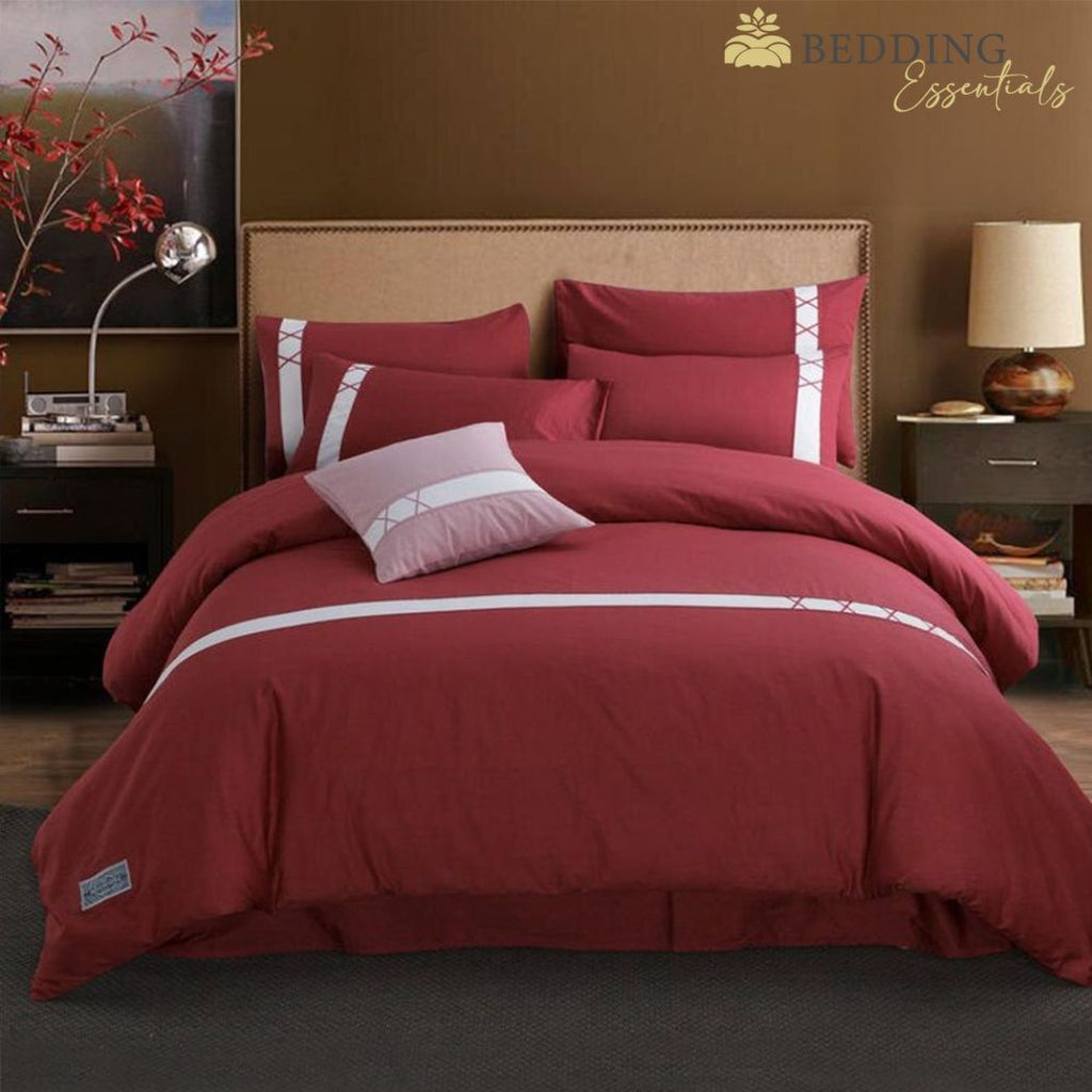 8 Pcs Luxury Horizontal Stripe Duvet Set-Red