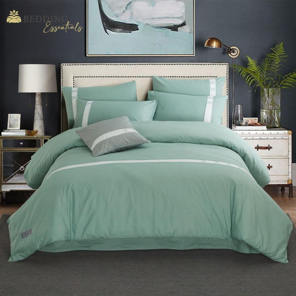 8 Pcs Luxury Horizontal Stripe Duvet Set-Sea Green