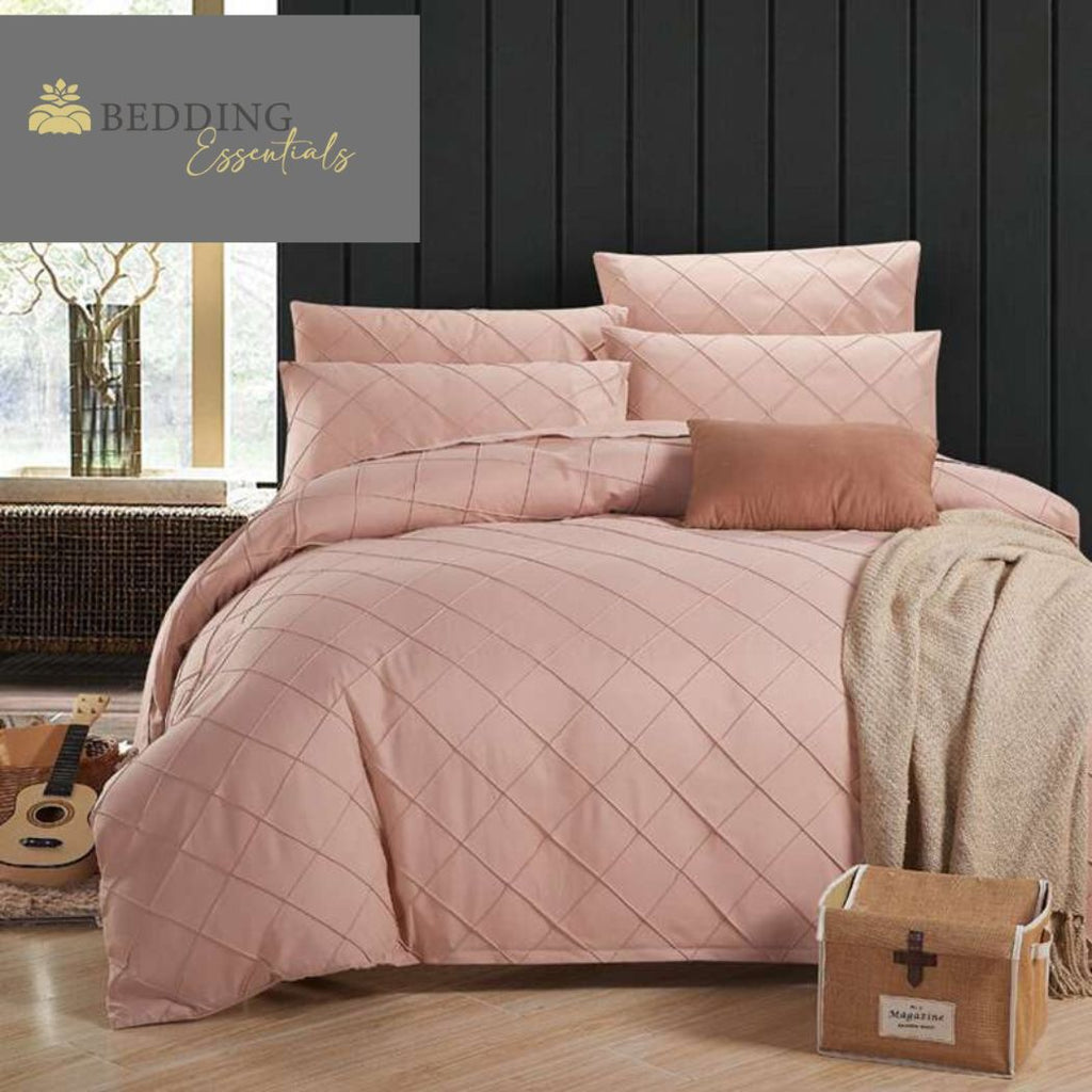 Cross Pleated Duvet Set - Peach