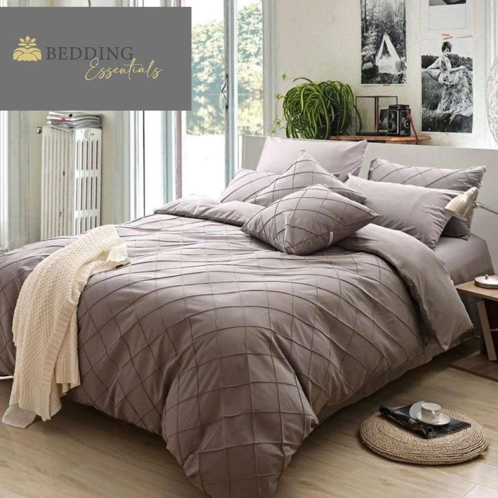 Cross Pleated Duvet Set -Coffee Grey