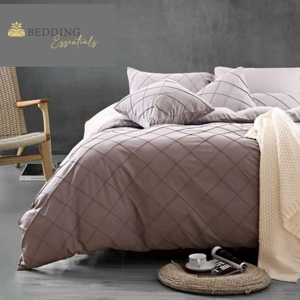 Cross Pleated Duvet Set -Coffee Grey