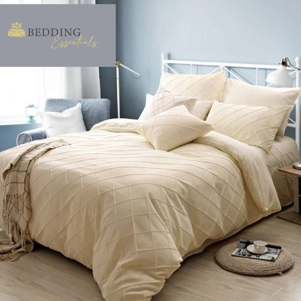 Cross Pleated Duvet Set -Cream