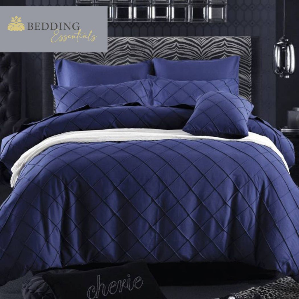 Cross Pleated Duvet Set -Blue