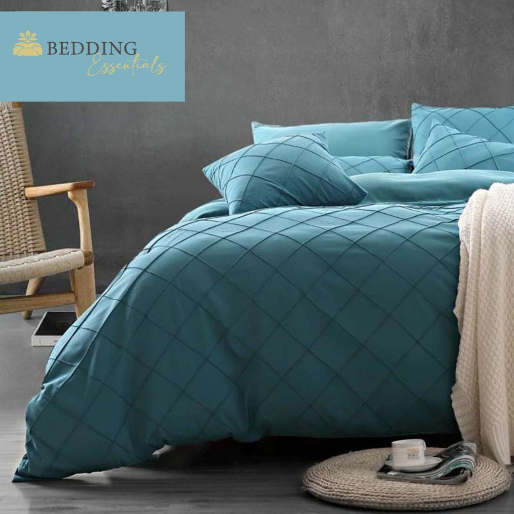 Cross Pleated Duvet Set - Ocean Blue