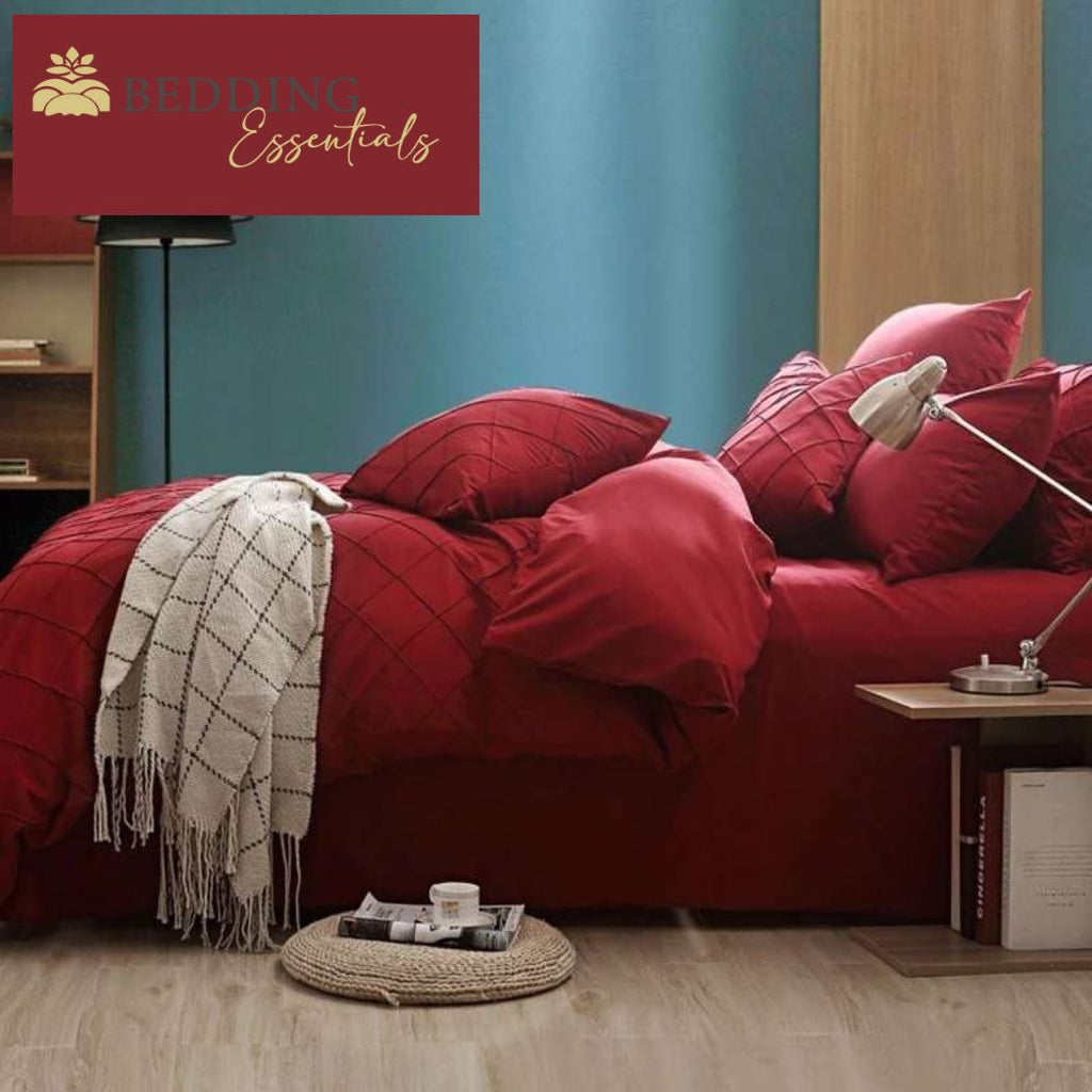 Cross Pleated Duvet Set - Maroon