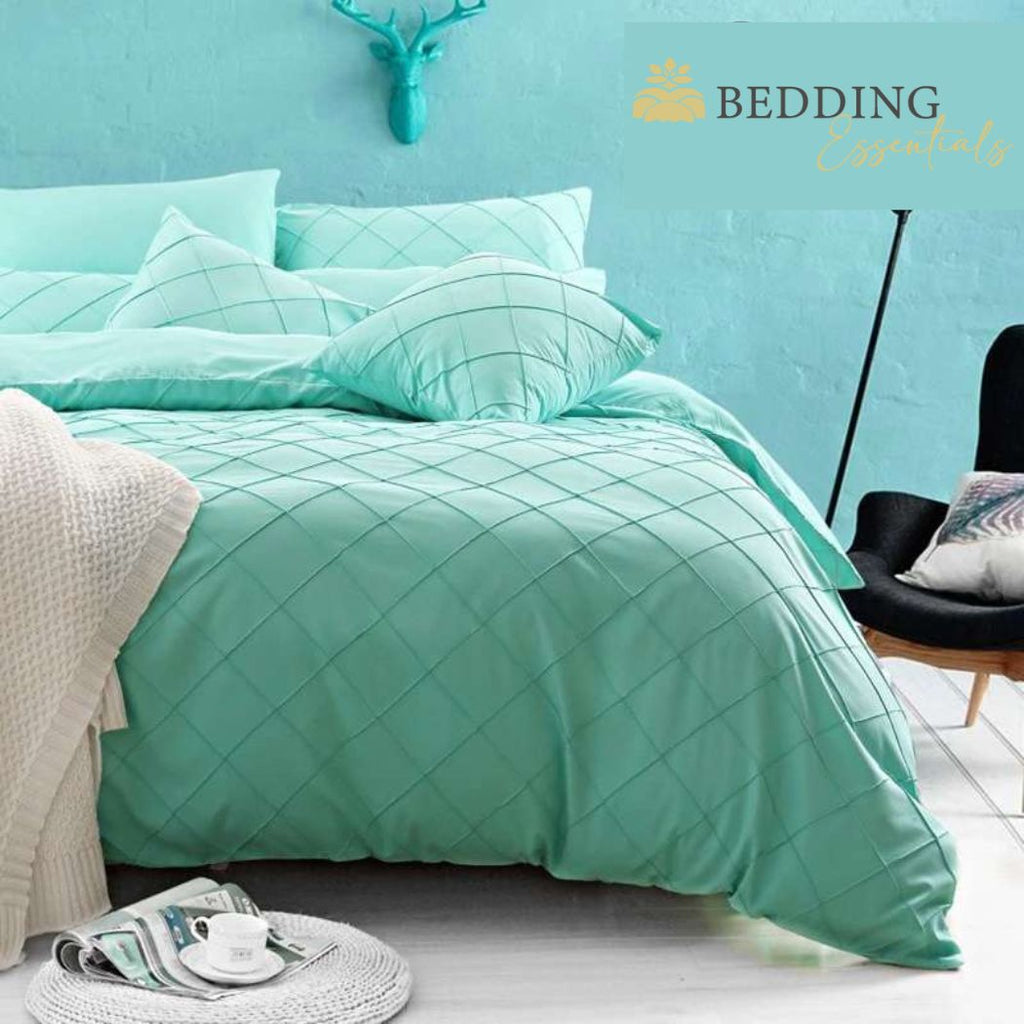 Cross Pleated Duvet Set -Sea Green