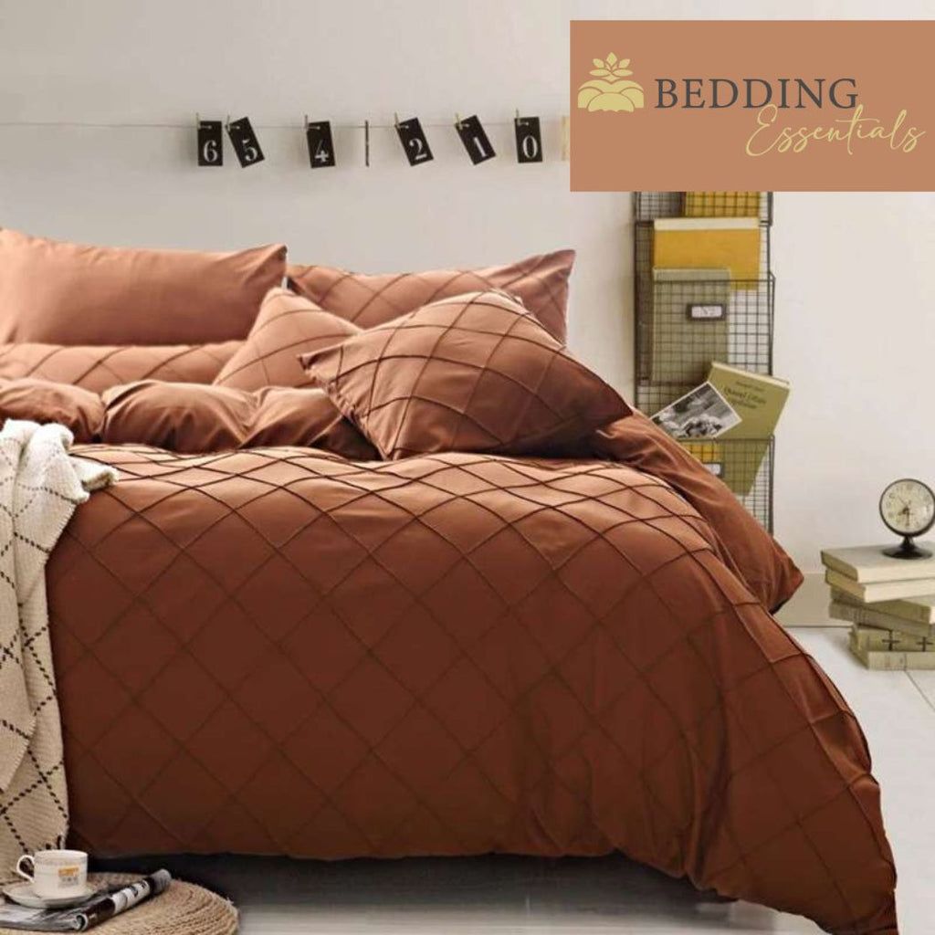 Cross Pleated Duvet Set -Brown