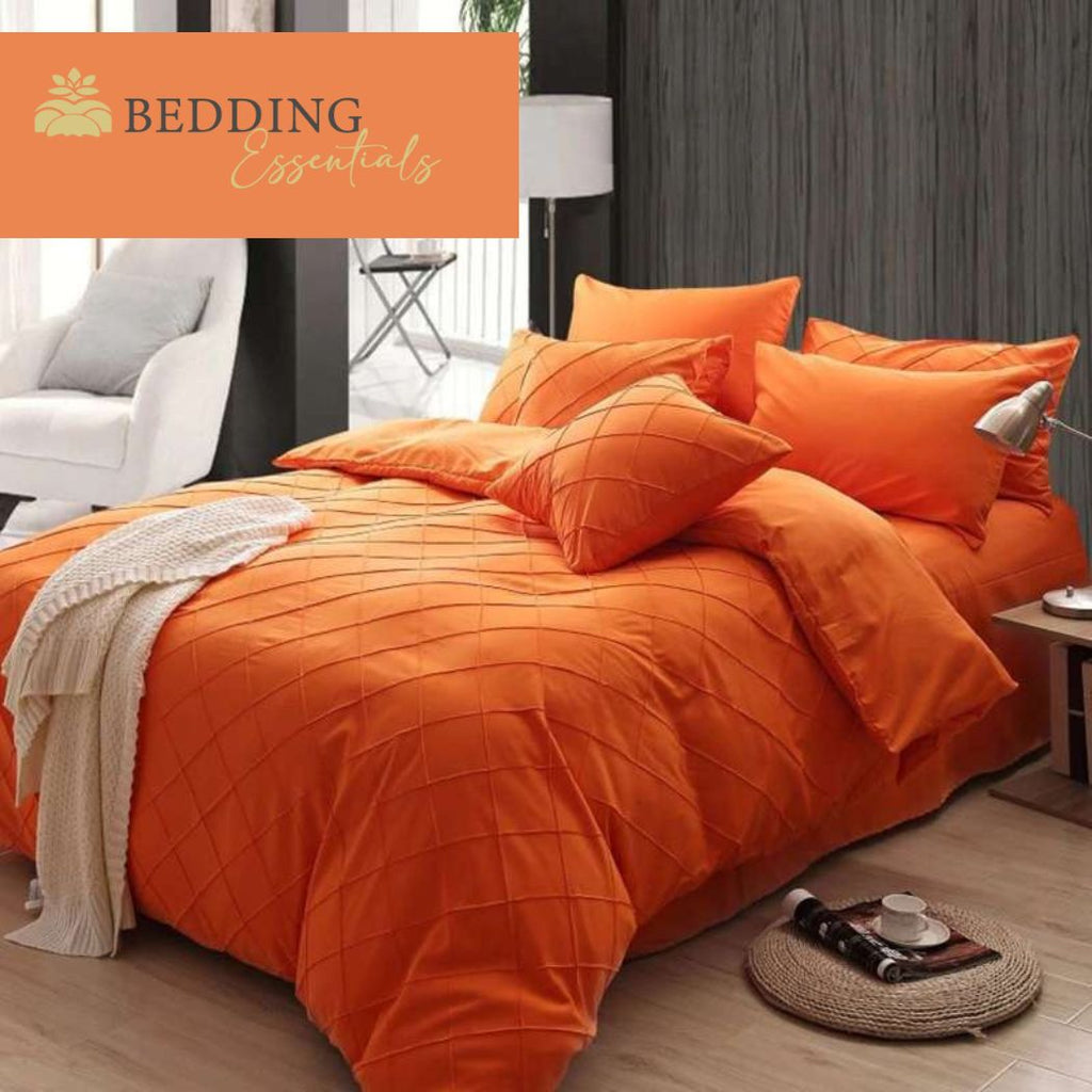 Cross Pleated Duvet Set -Orange