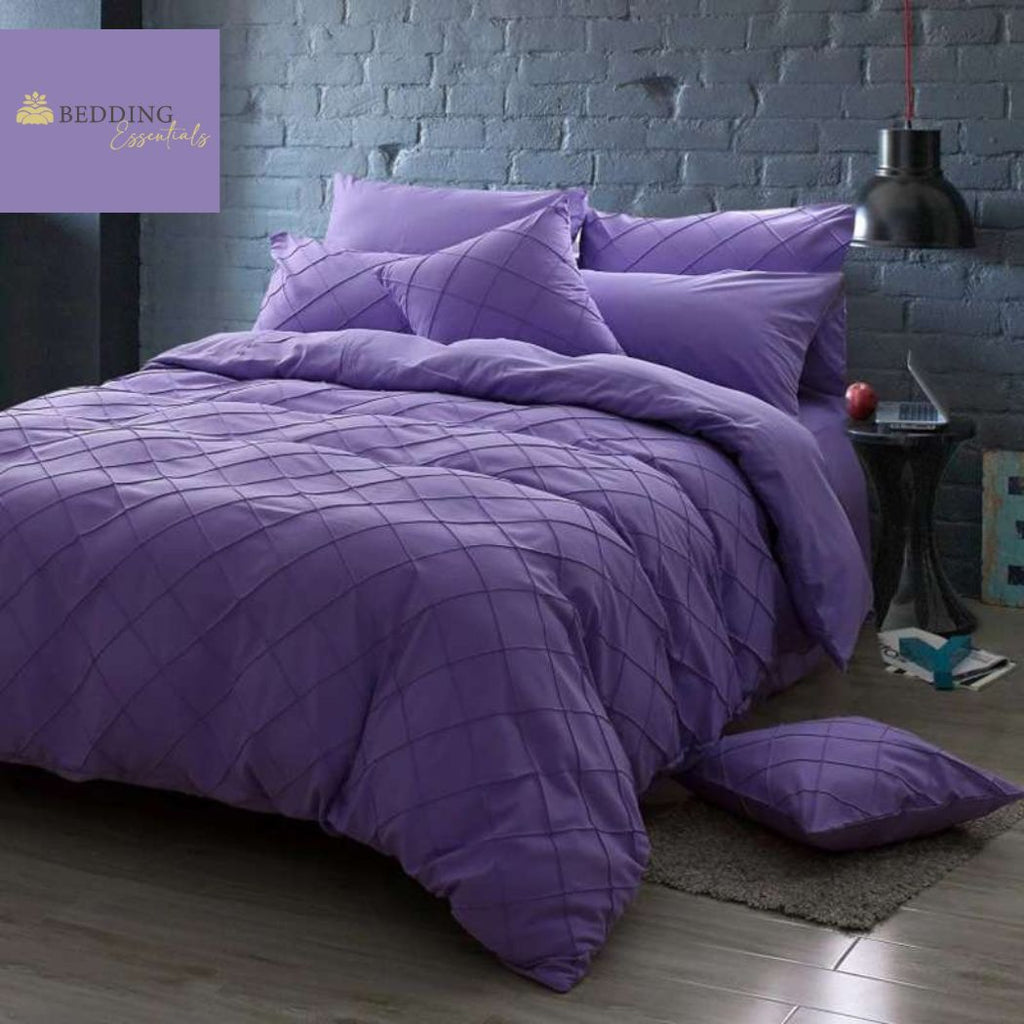 Cross Pleated Duvet Set -Purple