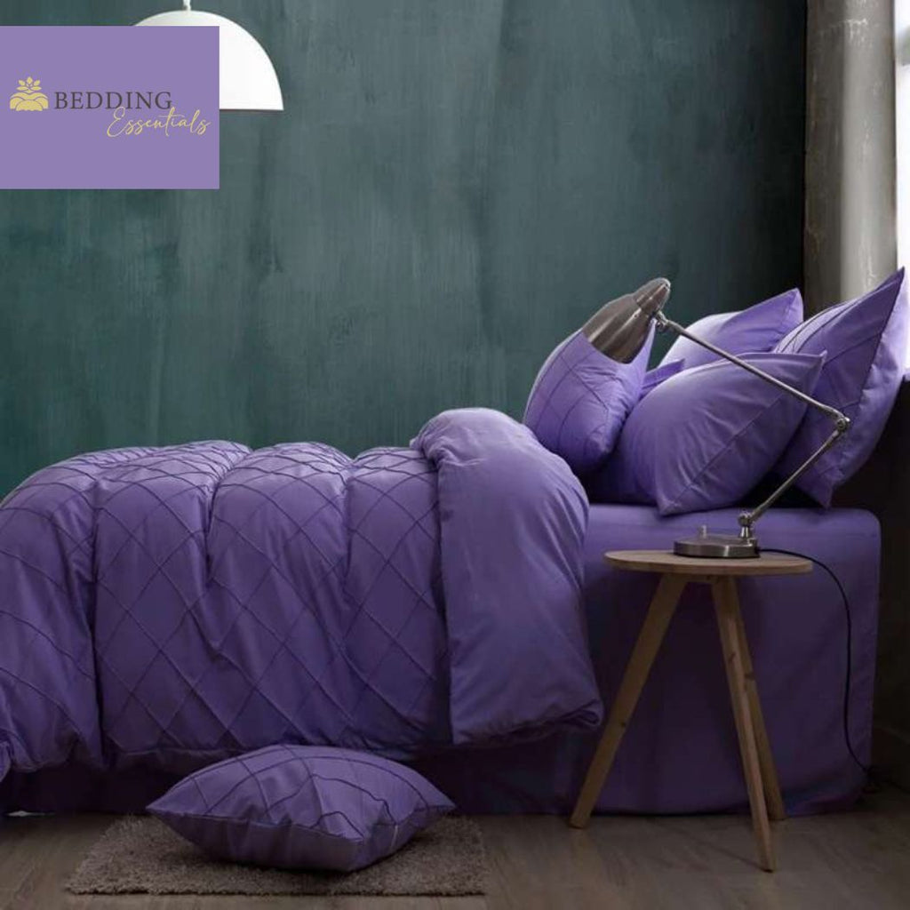 Cross Pleated Duvet Set -Purple