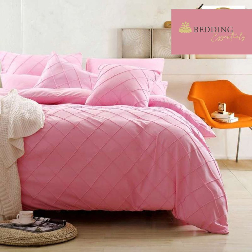 Cross Pleated Duvet Set -Pink