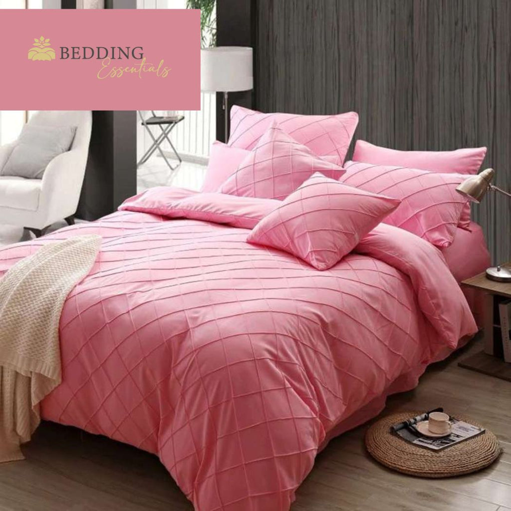 Cross Pleated Duvet Set -Pink