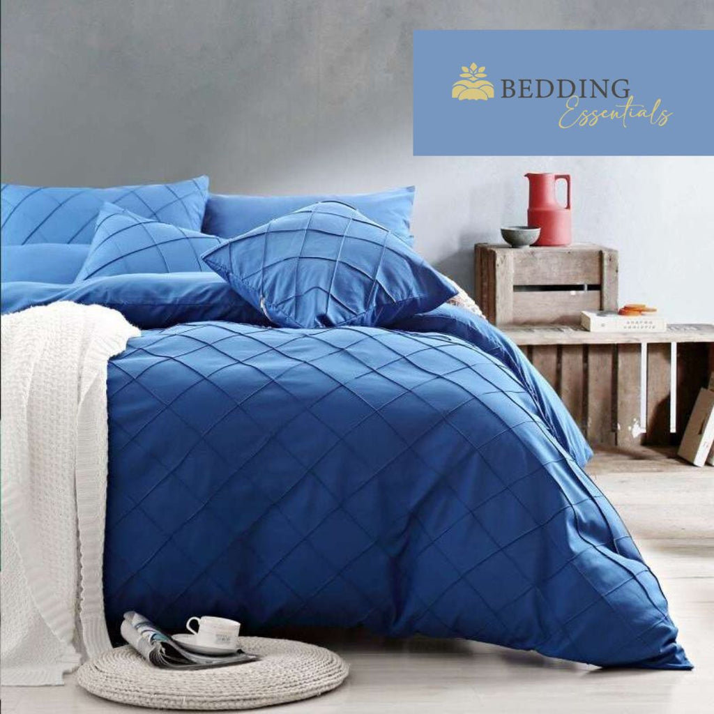 Cross Pleated Duvet Set -Royal Blue